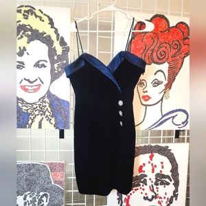 Betsy & Adam Navy Velvet Formal Cocktail Dress